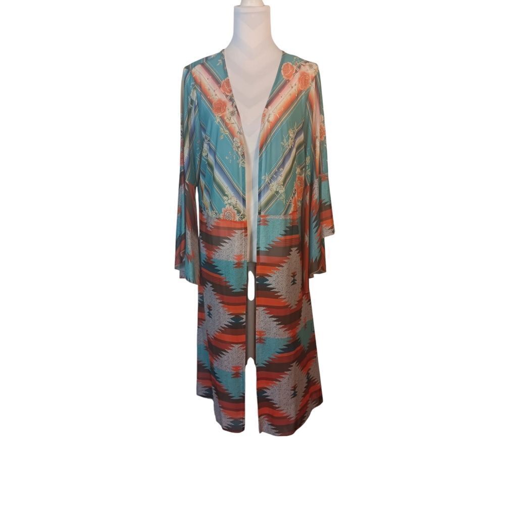 Southwestern Sheer Mesh Statement Sleeve Duster